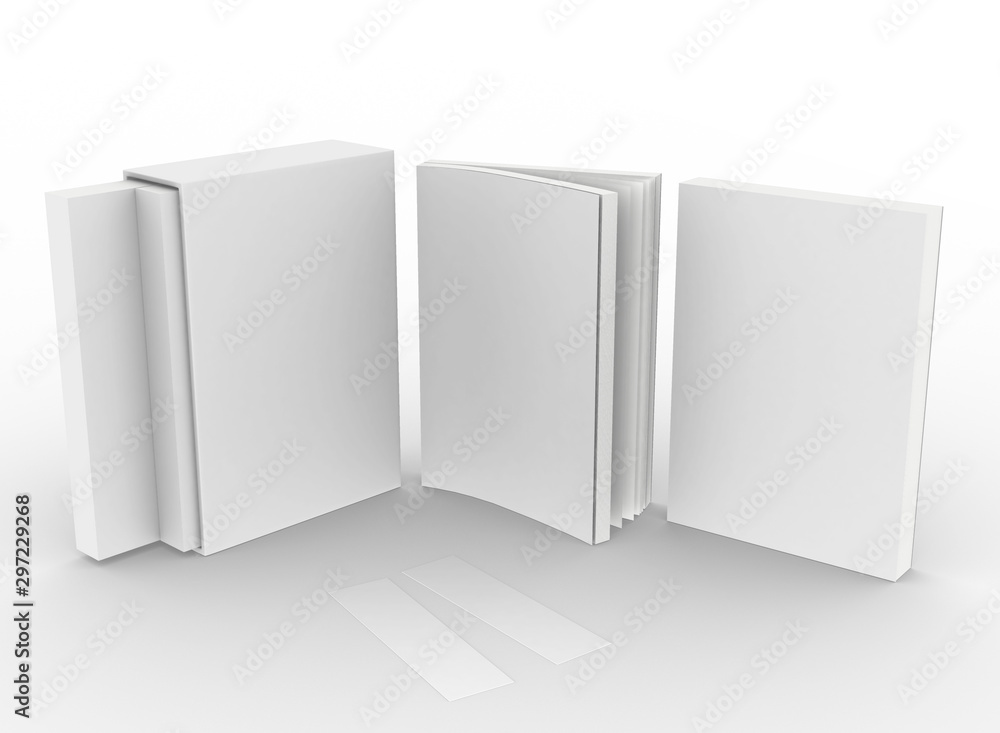 Poster template empty book mockup set white background , 3d rendering