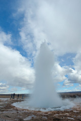 Strokkur, Iceland's biggest geyser situated in the Haukadalur valley geothermal area beside the Hvítá River