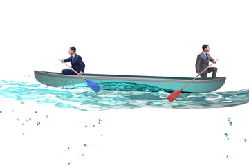 Disagreement concept with businessmen rowing in different direct