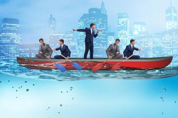 Disagreement concept with businessmen rowing in different direct