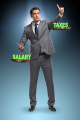 Businessman trying to find balance between taxes and salary
