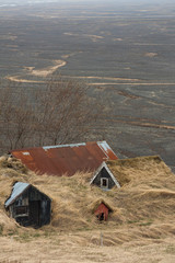 Icelandic turf house as seen on the Svartifoss trail in Skaftafell, Vatnajökull National Park, in Iceland