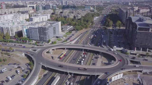 Static 4k aerial postcard shot of Roundabout and highway, New Belgrade