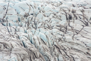 Ice formations and crevasses of Skaftafellsjökull glacier (part of Vatnajökull National Park in Iceland) ice sheet