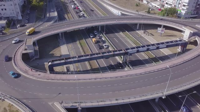 Static 4k aerial shot of Roundabout and highway in New belgrade