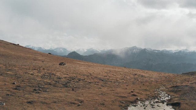 Drone shot of a lake in mountains of Hiamalaya Ladakh