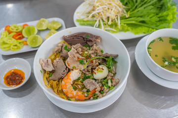 Delicious Vietnamese noodle served with shrimp and pork meat