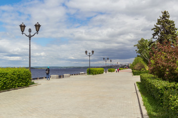 Beautiful embankment of the Volga river in the city of Samara, Russia