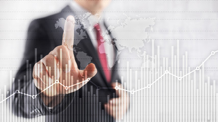 Business finance growth graph chart analysing diagram trading and forex exchange concept double...