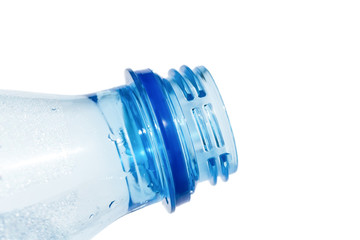 Plastic bottle neck on a white