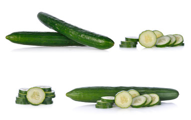 Sliced cucumber isolated on white background.
