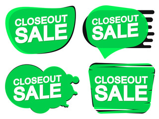 Set Closeout Sale bubble banners design template, discount tags, app icons, vector illustration