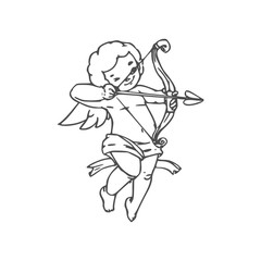 Fototapeta na wymiar Naked boy Cupid with arrow and bow