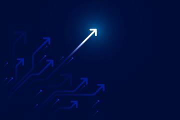 Light up arrow circuit on blue background illustration, digital growth concept.