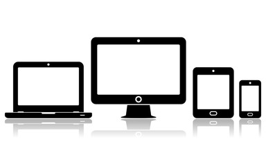 Smartphone, tablet, laptop and desktop computer icons. Vector illustration of responsive web design.