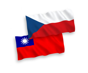 National vector fabric wave flags of Czech Republic and Taiwan isolated on white background. 1 to 2 proportion.