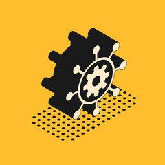 Isometric Project management icon isolated on yellow background. Hub and spokes and gear solid icon. Vector Illustration