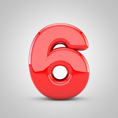 3D Red number 6 Isolated White Background