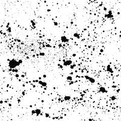 Ink splashes seamless pattern. Black and white spray texture