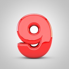 3D Red number 9 Isolated White Background