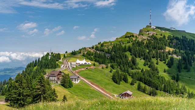 Switzerland, Panoramic view on Rigi Kulm in summer