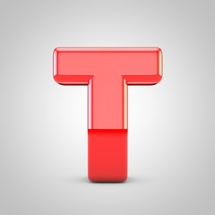 3D Red Letter T uppercase Isolated White Background