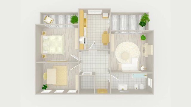 3D interior rendering of furnished home apartment