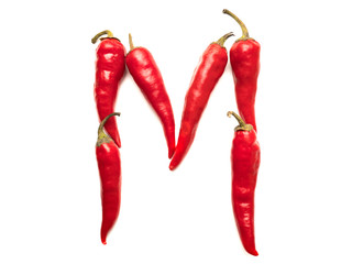 Isolated object: spelled fresh hot chili letter of the English alphabet