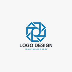 Naklejka premium Camera lens logo design vector. Outline photography abstract sign. Focus illustration vector icon.