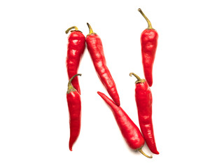 Isolated object: spelled fresh hot chili letter of the English alphabet