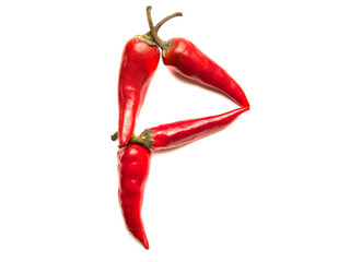 Isolated object: spelled fresh hot chili letter of the English alphabet