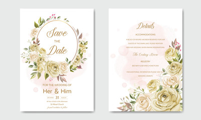 Fototapeta na wymiar wedding card template with beautiful roses and leaves