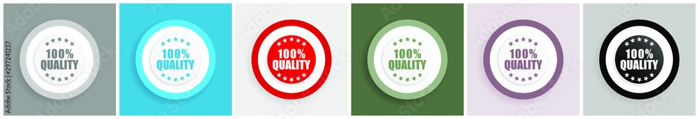 Leinwandbilder 100 % quality icon set, colorful flat design vector illustrations in 6 options for web design and mo