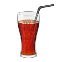 Black cola glass on white background. Fast food drink symbol. Refreshing coca. Cartoon vector illustration. Isolated on white. Object for packaging, advertisements, menu.