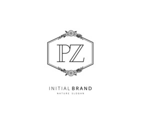 P Z PZ Beauty vector initial logo, handwriting logo of initial signature, wedding, fashion, jewerly, boutique, floral and botanical with creative template for any company or business.