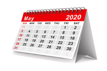 2020 year. Calendar for May. Isolated 3D illustration