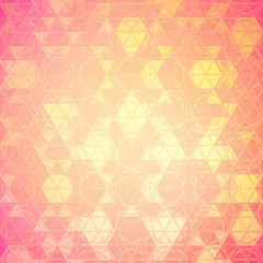 Creative geometric shape art on pink and orange color gradient background, Blurry illustration