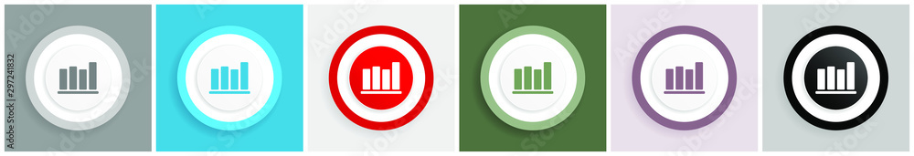 Leinwandbilder bar chart icon set, colorful flat design vector illustrations in 6 options for web design and mobile