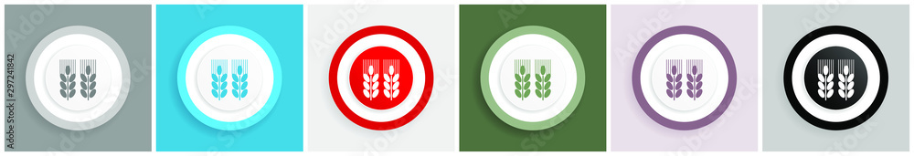 Poster Agricultural icon set, colorful flat design vector illustrations in 6 options for web design and mobile applications. 