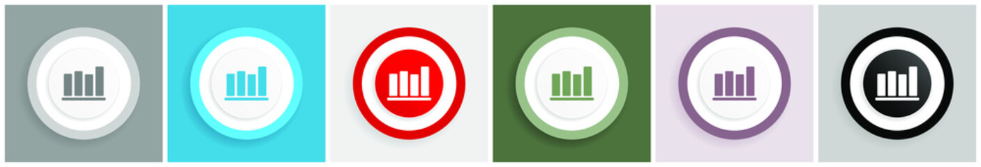 Bar chart icon set, colorful flat design vector illustrations in 6 options for web design and mobile applications. 