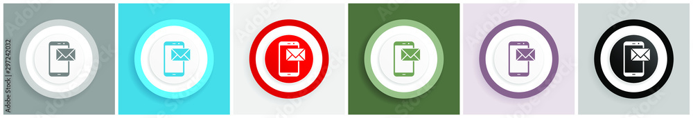 Aufkleber Smartphone icon set, colorful flat design vector illustrations in 6 options for web design and mobile applications