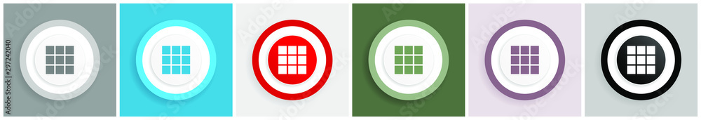 Leinwandbilder photo gallery icon set, colorful flat design vector illustrations in 6 options for web design and mo