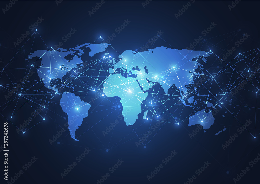 Poster global network connection. world map point and line composition concept of global business. vector i