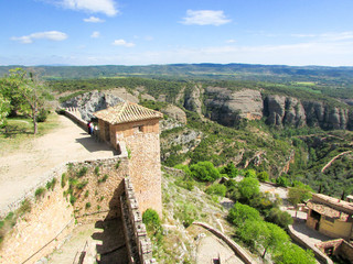 Fototapeta na wymiar Scenic view to Rio Vero canyon from Alquezar town, Aragon, Spain