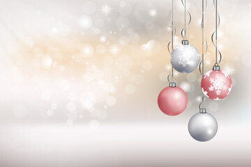 beautiful christmas background with silver and pink christmas balls for xmas design vector illustration