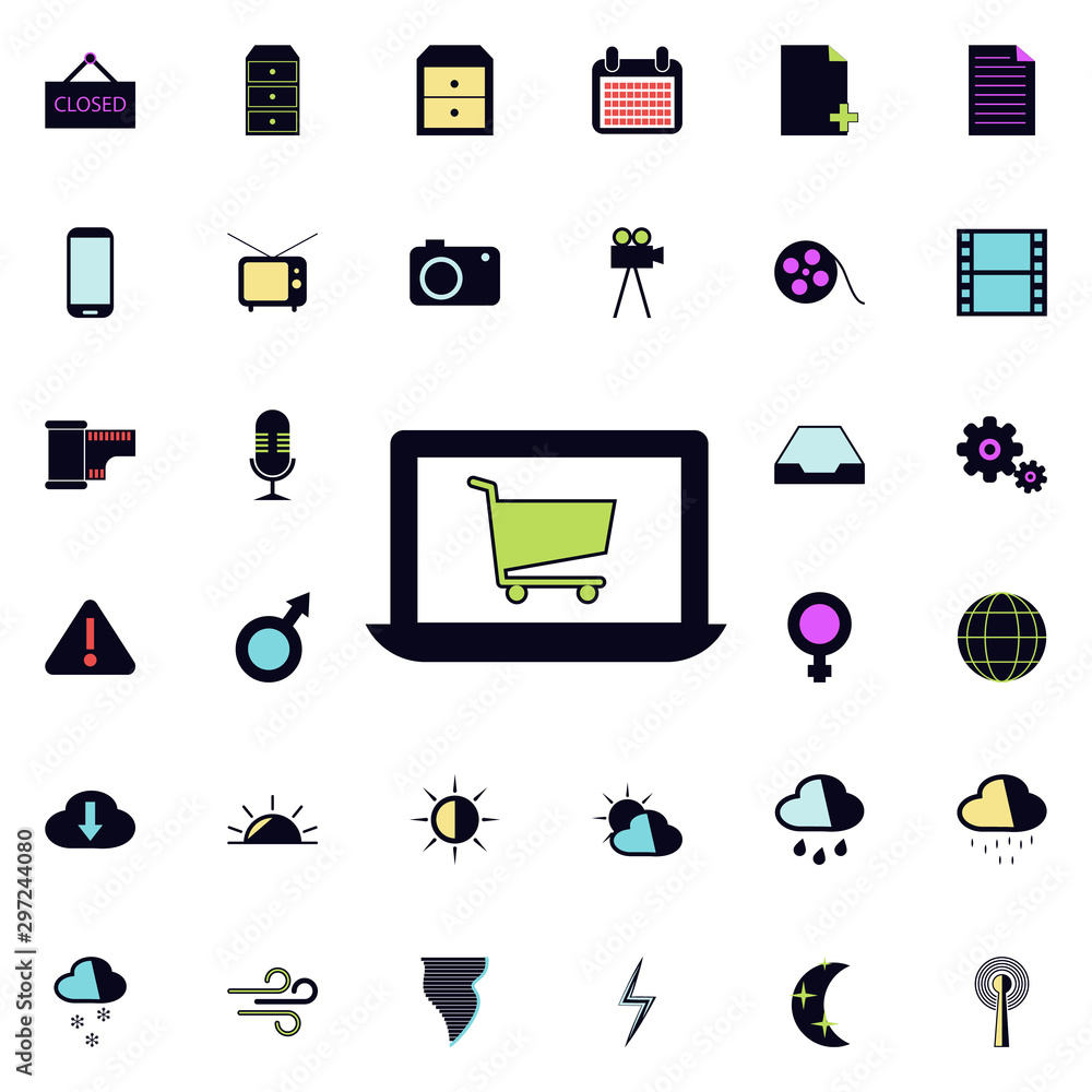 Poster online shopping icon. universal set of web for website design and development, app development