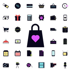 handbag with a heart icon. Universal set of web for website design and development, app development