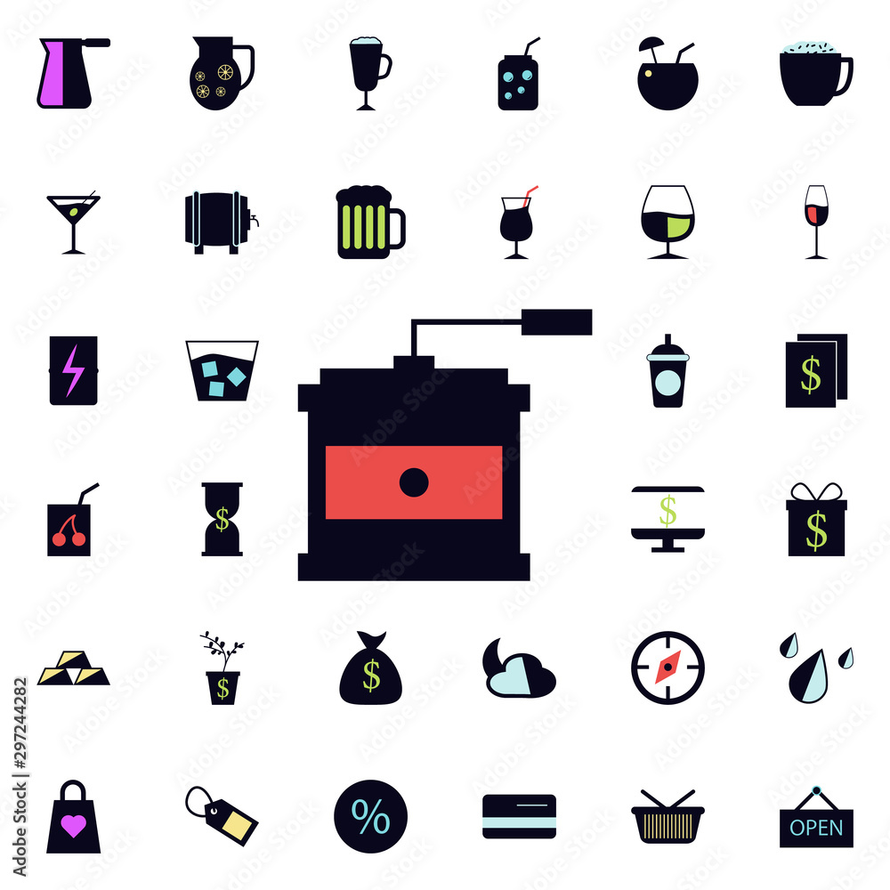 Poster coffee grinder icon. universal set of web for website design and development, app development
