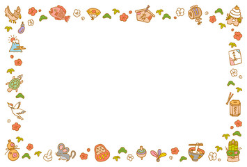 お正月のフレーム　手描き　横