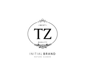 T Z TZ Beauty vector initial logo, handwriting logo of initial signature, wedding, fashion, jewerly, boutique, floral and botanical with creative template for any company or business.